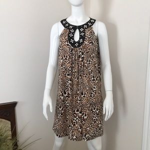 ECI Keyhole Sleeveless Leopard Print Midi Dress